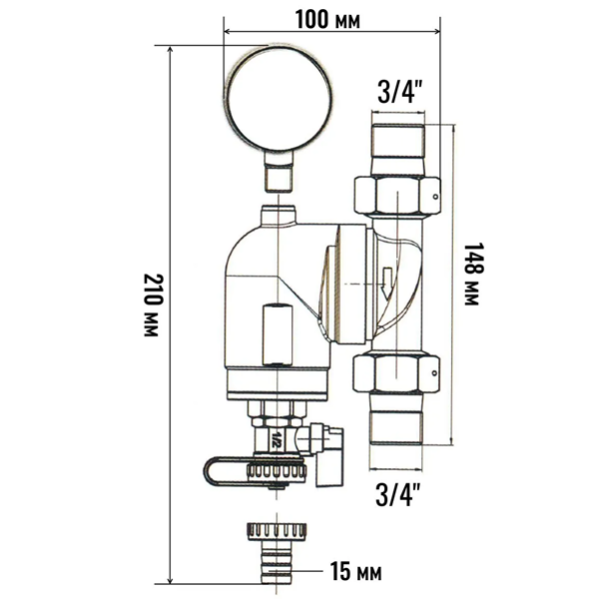 Фильтр промывной Fix Hot Zeissler 3/4" с манометром